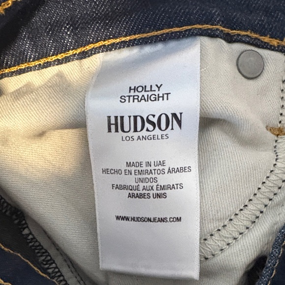 Hudson Holly Straight Jeans in Deep Indigo with Contrast Stitching and Raw Hem - Picture 7 of 8